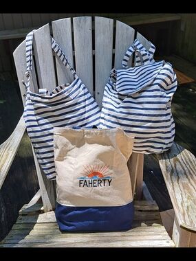 Faherty And BAGGUU Striped Canvas Tote & Embroidered Two-Tone Beach Bag